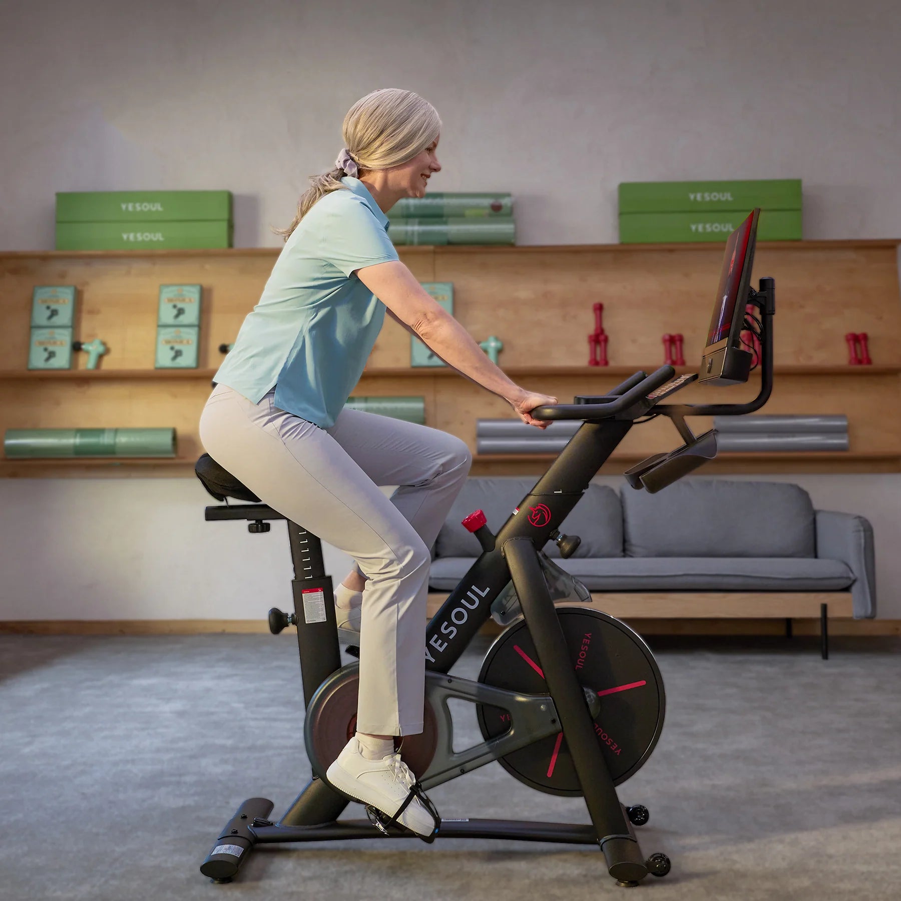 YESOUL G1M Plus Bike – Cyclette da Casa con Schermo 21.5" Full HD Rotante, 100 Livelli di Resistenza Magnetica e Connessione App