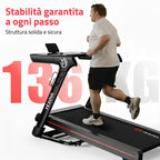 Utente che corre sul tapis roulant Yesoul T3 Pro, vista laterale durante l’utilizzo. Supporto fino a 136 kg a supportare l'attività fisica di ogni taglia.
