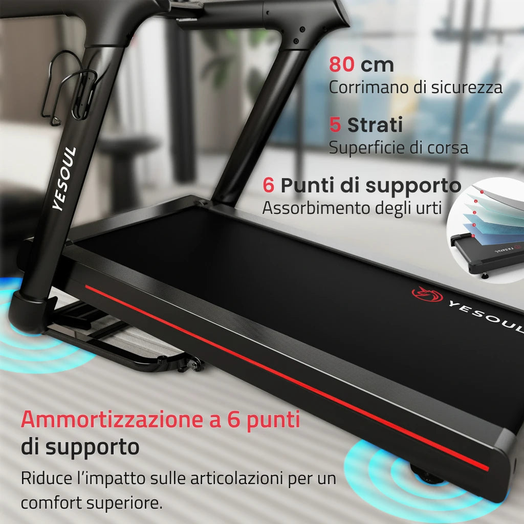 Piano di corsa del tapis roulant Yesoul T3 Pro con sistema di ammortizzazione a sei punti